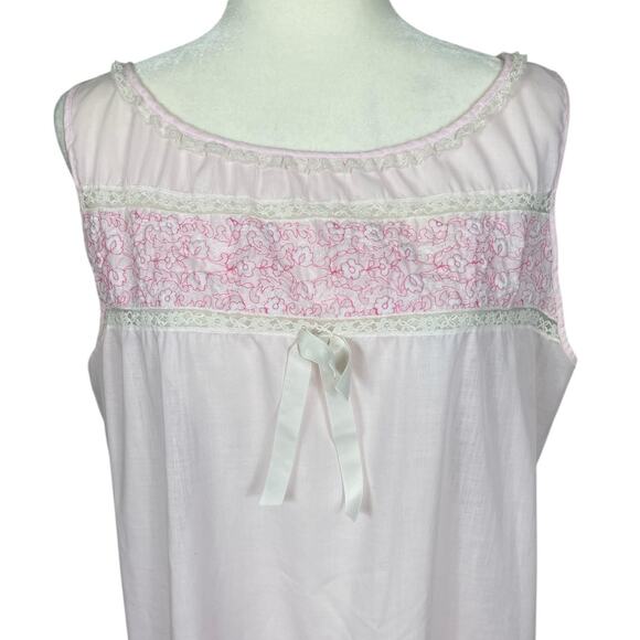 VTG Schrank Cotton Gauze Lace Nightgown Pink Women's Large Cottage Romantic - Picture 2 of 16